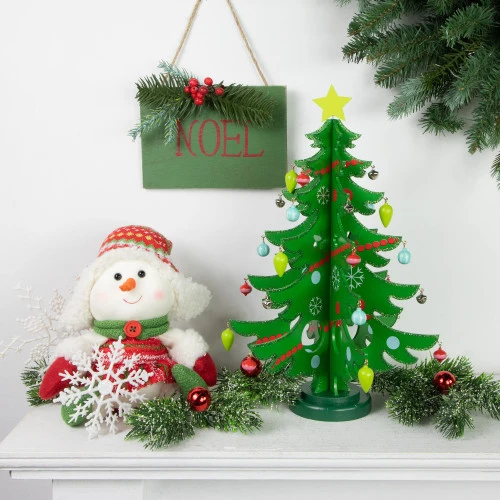 Northlight 13.75" Green 3-D Wood Christmas Tree With Ornaments Decoration 2 Northlight 13.75" Green 3-D Wood Christmas Tree With Ornaments Decoration - Image 2