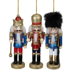 Northlight Set Of 3 Glittery Nutcracker King, Soldier And Drummer Ornaments 5.25"