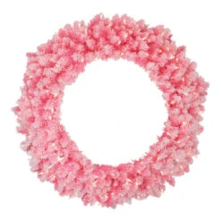 Northlight Pre-Lit Flocked Pink Artificial Christmas Wreath - 36 Inch, Clear Lights