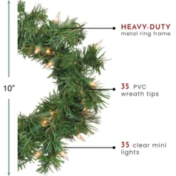 Northlight Pre-Lit Deluxe Windsor Pine Artificial Christmas Wreath - 10-Inch, Clear Lights -Chic Christmas Decoration northlight gb20yww810 gr thumbnail 02566.1603332184