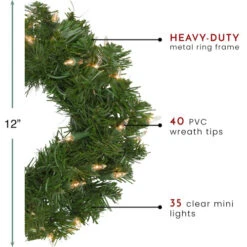 Northlight Pre-Lit Deluxe Windsor Pine Artificial Christmas Wreath - 12-Inch, Clear Lights -Chic Christmas Decoration northlight gb20yww812 gr thumbnail 68102.1665591524