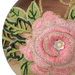 Northlight 2-Finish Brown And Pink Floral Applique Glass Christmas Ball Ornament 5" (125mm) -Chic Christmas Decoration northlight gb26171 2 updated 38193.1588355952