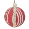 Northlight 4.75" Red And White Striped Ball Christmas Ornament With Rope Accent