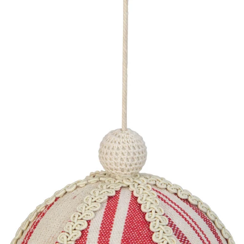Northlight 6" White And Red Striped Ball Christmas Ornament With Rope Accent 4 Northlight 6" White And Red Striped Ball Christmas Ornament With Rope Accent - Image 4