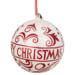 Northlight 6" Red And White Merry Christmas Glass Ball Ornament