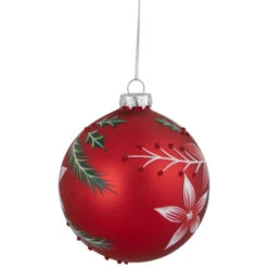 Northlight 4" Red Poinsettia And Holly Glass Christmas Ball Ornament -Chic Christmas Decoration northlight gb926191 sample 2 93105.1667029518