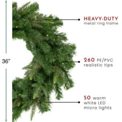 Northlight Pre-Lit Roosevelt Fir Artificial Christmas Wreath - 36-Inch, Warm White LED Lights -Chic Christmas Decoration northlight hb27082 thumbnail 21520.1604715863