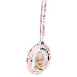 Northlight 3" Pink Silver-Plated Baby's First Christmas Photo Ornament With European Crystals -Chic Christmas Decoration northlight hd15144 2 77107.1688047974