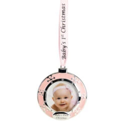 Northlight 3" Pink Silver-Plated Baby's First Christmas Photo Ornament With European Crystals