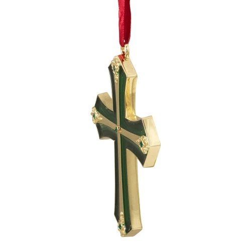 Northlight 3.5" Green And Gold Layering Effect Cross Christmas Ornament With Crystals 3 Northlight 3.5" Green And Gold Layering Effect Cross Christmas Ornament With Crystals - Image 3