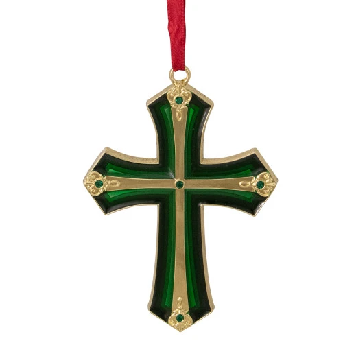 Northlight 3.5" Green And Gold Layering Effect Cross Christmas Ornament With Crystals 1 Northlight 3.5" Green And Gold Layering Effect Cross Christmas Ornament With Crystals