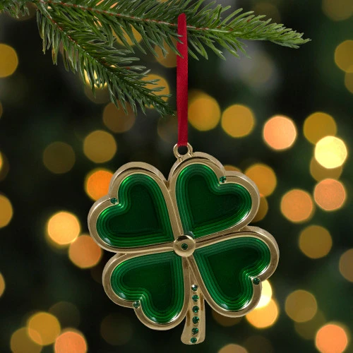 Northlight 3.25" Green And Brass-Plated Shamrock Christmas Ornament With European Crystals 2 Northlight 3.25" Green And Brass-Plated Shamrock Christmas Ornament With European Crystals - Image 2
