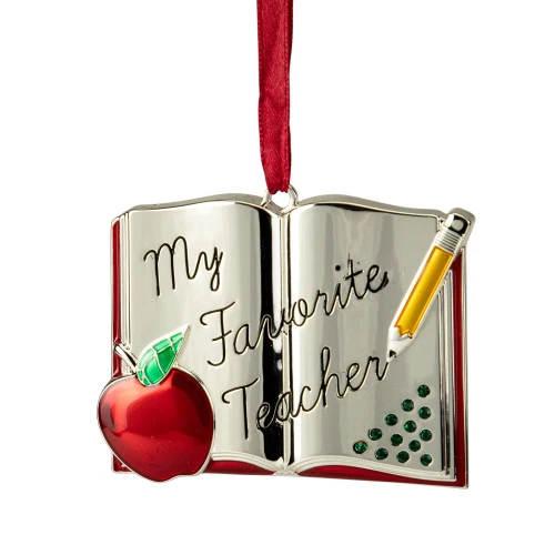 Northlight 3.25" Red Silver-Plated Favorite Teacher Christmas Ornament With European Crystals 1 Northlight 3.25" Red Silver-Plated Favorite Teacher Christmas Ornament With European Crystals