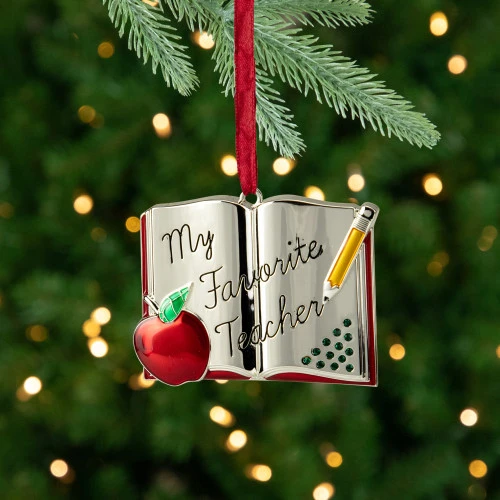 Northlight 3.25" Red Silver-Plated Favorite Teacher Christmas Ornament With European Crystals 2 Northlight 3.25" Red Silver-Plated Favorite Teacher Christmas Ornament With European Crystals - Image 2