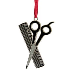 Northlight 3" Silver-Plated Scissors And Comb Christmas Ornament