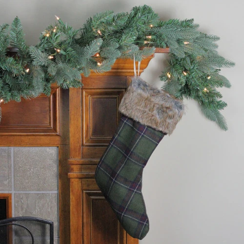 Northlight 17.5" Green And Brown Plaid Christmas Stocking With Cuff 2 Northlight 17.5" Green And Brown Plaid Christmas Stocking With Cuff - Image 2