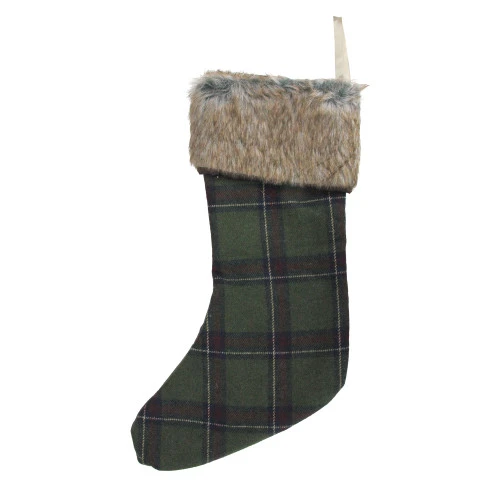 Northlight 17.5" Green And Brown Plaid Christmas Stocking With Cuff 3 Northlight 17.5" Green And Brown Plaid Christmas Stocking With Cuff - Image 3
