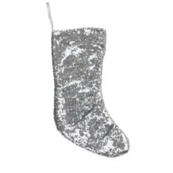 Northlight 17.5" White And Gray Sequins Hanging Christmas Stocking