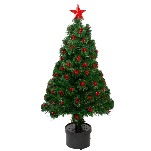 Northlight 3' Pre-Lit Color Changing Fiber Optic Christmas Tree With Red Berries 1 Northlight 3' Pre-Lit Color Changing Fiber Optic Christmas Tree With Red Berries