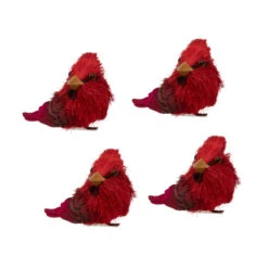 Northlight Set Of 4 Red Cardinal Clip-On Sisal Christmas Bird Ornaments, 3.5"