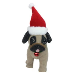 Northlight 13.25" Plush Brown And Gray Pug Dog With Santa Hat Christmas Decoration