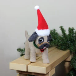 Northlight 13.25" Plush Brown And Gray Pug Dog With Santa Hat Christmas Decoration -Chic Christmas Decoration northlight ja15793 styled 79792.1588405861