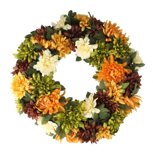 Northlight Autumn Orange And Green Chrysanthemum Artificial Thanksgiving Wreath - 19.5-Inch, Unlit 1 Northlight Autumn Orange And Green Chrysanthemum Artificial Thanksgiving Wreath - 19.5-Inch, Unlit