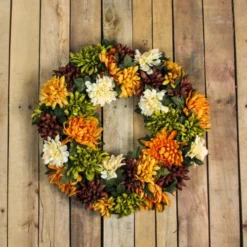Northlight Autumn Orange And Green Chrysanthemum Artificial Thanksgiving Wreath - 19.5-Inch, Unlit 5 Northlight Autumn Orange And Green Chrysanthemum Artificial Thanksgiving Wreath - 19.5-Inch, Unlit -Chic Christmas Decoration northlight kji2015967 40215.1665610430