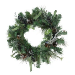 Northlight Mixed Pine With Blueberries Pine Cones And Ice Twigs Artificial Christmas Wreath - 24-Inch, Unlit