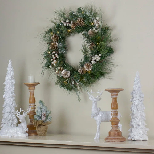 Northlight Pre-Lit Champagne Gold Pine Cone And Berry Mixed Pine Wreath - 22-Inch, Clear Lights 2 Northlight Pre-Lit Champagne Gold Pine Cone And Berry Mixed Pine Wreath - 22-Inch, Clear Lights - Image 2