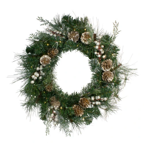 Northlight Pre-Lit Champagne Gold Pine Cone And Berry Mixed Pine Wreath - 22-Inch, Clear Lights 1 Northlight Pre-Lit Champagne Gold Pine Cone And Berry Mixed Pine Wreath - 22-Inch, Clear Lights