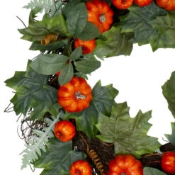 Northlight Maple And Fern Leaves With Pumpkins Artificial Wreath, Orange 24-Inch -Chic Christmas Decoration northlight kji28193 1 03618.1663615646