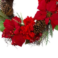 Northlight Red Poinsettia And Hydrangea Flowers With Berries Artificial Christmas Wreath - 24-Inch, Unlit -Chic Christmas Decoration northlight kji28197 2 51448.1588355782