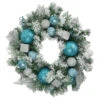 Northlight Flocked Pine With Teal And Silver Ornaments Artificial Christmas Wreath, 24-Inch, Unlit