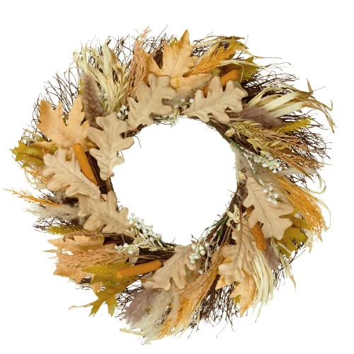 Northlight Cattail And Wheat Twig Artificial Fall Harvest Wreath, 24-Inch 1 Northlight Cattail And Wheat Twig Artificial Fall Harvest Wreath, 24-Inch