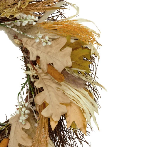 Northlight Cattail And Wheat Twig Artificial Fall Harvest Wreath, 24-Inch 2 Northlight Cattail And Wheat Twig Artificial Fall Harvest Wreath, 24-Inch - Image 2
