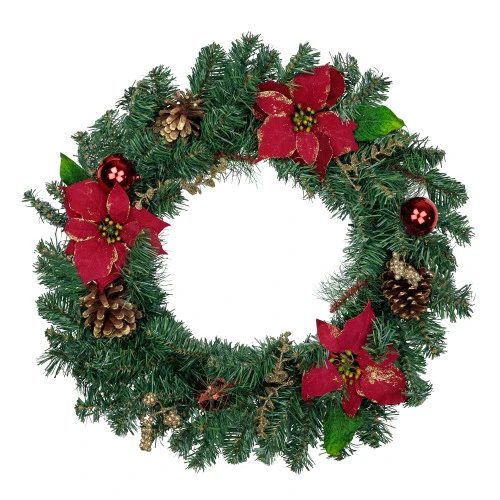 Northlight Pine, Poinsettia, Berry And Pine Cone Artificial Christmas Wreath, 24-Inch, Unlit 1 Northlight Pine, Poinsettia, Berry And Pine Cone Artificial Christmas Wreath, 24-Inch, Unlit
