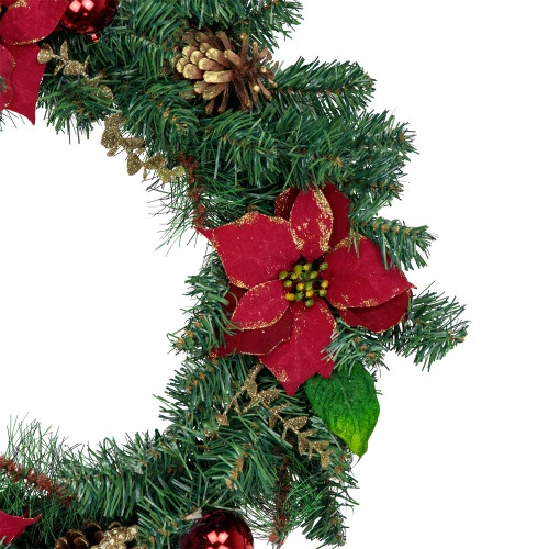 Northlight Pine, Poinsettia, Berry And Pine Cone Artificial Christmas Wreath, 24-Inch, Unlit 2 Northlight Pine, Poinsettia, Berry And Pine Cone Artificial Christmas Wreath, 24-Inch, Unlit - Image 2