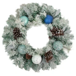Northlight Flocked Pine With Blue And Silver Ornaments Artificial Christmas Wreath, 24-Inch, Unlit