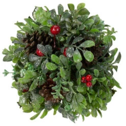 Northlight 7" Green And Red Glittered Berry With Pine Cone Christmas Topiary Ball Ornament