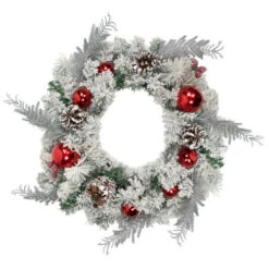 Northlight Flocked Pine With Red Ornaments Artificial Christmas Wreath, 24-Inch, Unlit