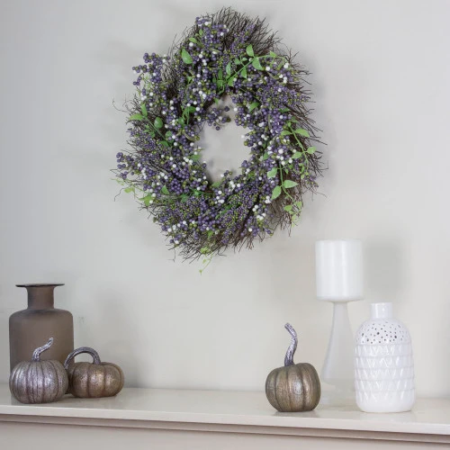 Northlight Purple Mini Berry Artificial Thanksgiving Wreath, 22-Inch Unlit 2 Northlight Purple Mini Berry Artificial Thanksgiving Wreath, 22-Inch Unlit - Image 2