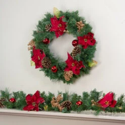 Northlight 6' X 10" Pine And Poinsettias Artificial Christmas Garland - Unlit -Chic Christmas Decoration northlight kjit9968 4 73655.1652289115