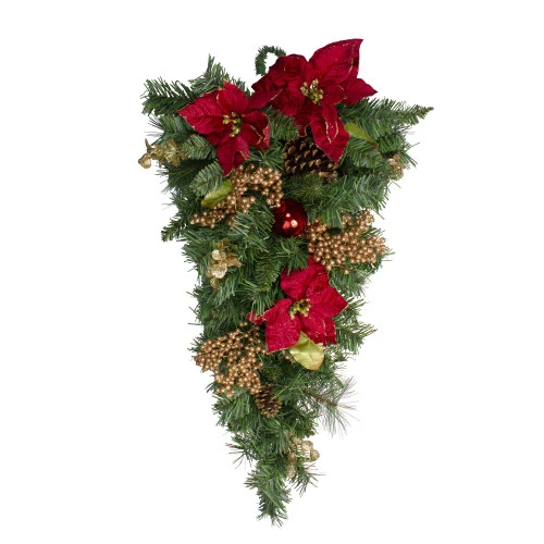 Northlight 32" Pine And Poinsettias Artificial Christmas Teardrop Swag - Unlit 1 Northlight 32" Pine And Poinsettias Artificial Christmas Teardrop Swag - Unlit
