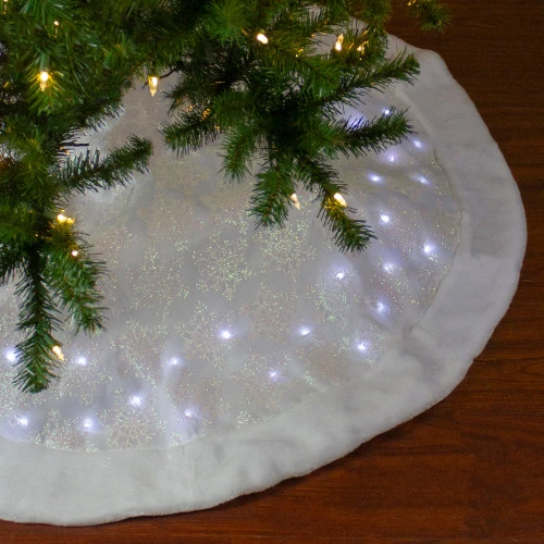 Northlight 48" LED White Iridescent Snowflake Christmas Tree Skirt With Faux Fur Trim 2 Northlight 48" LED White Iridescent Snowflake Christmas Tree Skirt With Faux Fur Trim - Image 2