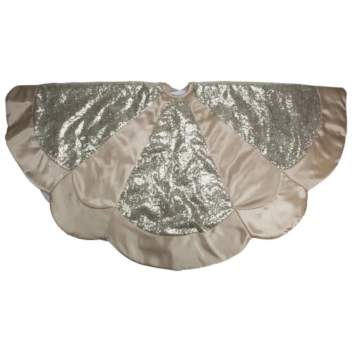 Northlight 48" Golden Sequined Scalloped Christmas Tree Skirt With Gold Sateen Trim 1 Northlight 48" Golden Sequined Scalloped Christmas Tree Skirt With Gold Sateen Trim