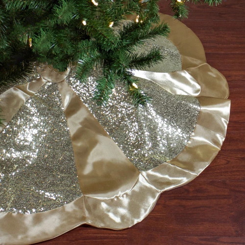 Northlight 48" Golden Sequined Scalloped Christmas Tree Skirt With Gold Sateen Trim 2 Northlight 48" Golden Sequined Scalloped Christmas Tree Skirt With Gold Sateen Trim - Image 2