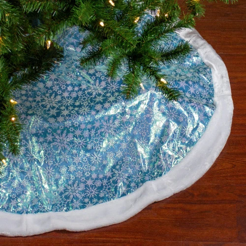 Northlight 48" Light Blue Iridescent Mesh Glittered Snowflakes Christmas Tree Skirt 2 Northlight 48" Light Blue Iridescent Mesh Glittered Snowflakes Christmas Tree Skirt - Image 2
