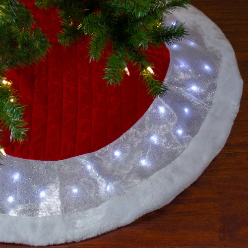 Northlight 48" LED Red Quilted Velvet Iridescent Christmas Tree Skirt With Faux Fur Trim 2 Northlight 48" LED Red Quilted Velvet Iridescent Christmas Tree Skirt With Faux Fur Trim - Image 2