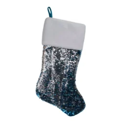 Northlight 22.75" Sky Blue And Silver Reversible Sequined Christmas Stocking With Faux Fur Cuff -Chic Christmas Decoration northlight l27914 02 38442.1588344222